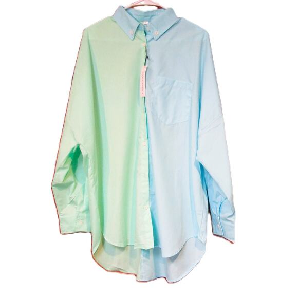 Jeovuanun Men's Button-up Dress Shirt Green Blue Barrel Cuff Pocket Size Large - Picture 3 of 10